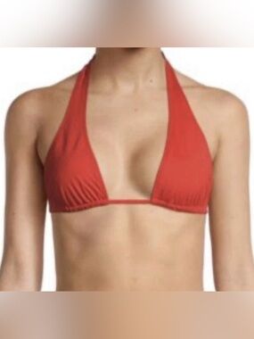 WeWoreWhat Women's Halterneck Bikini Top, Fiery Red, Size Small, MSRP $49